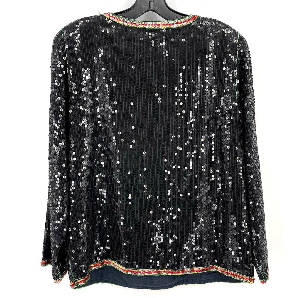 Jean For Joseph Le Bon Silk Floral Full Sequin Shirt Womens Sz Medium Black Red - Picture 4 of 5